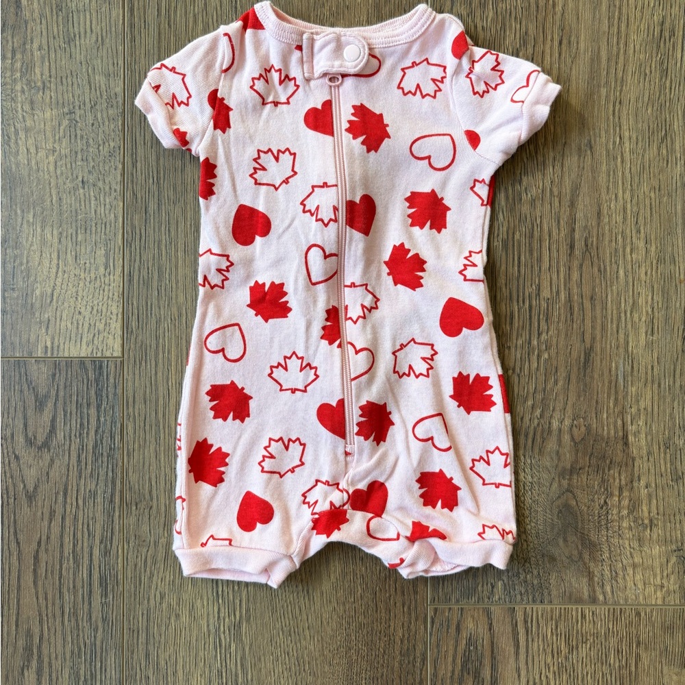 Baby Romper with Maple Leaf and Heart Print